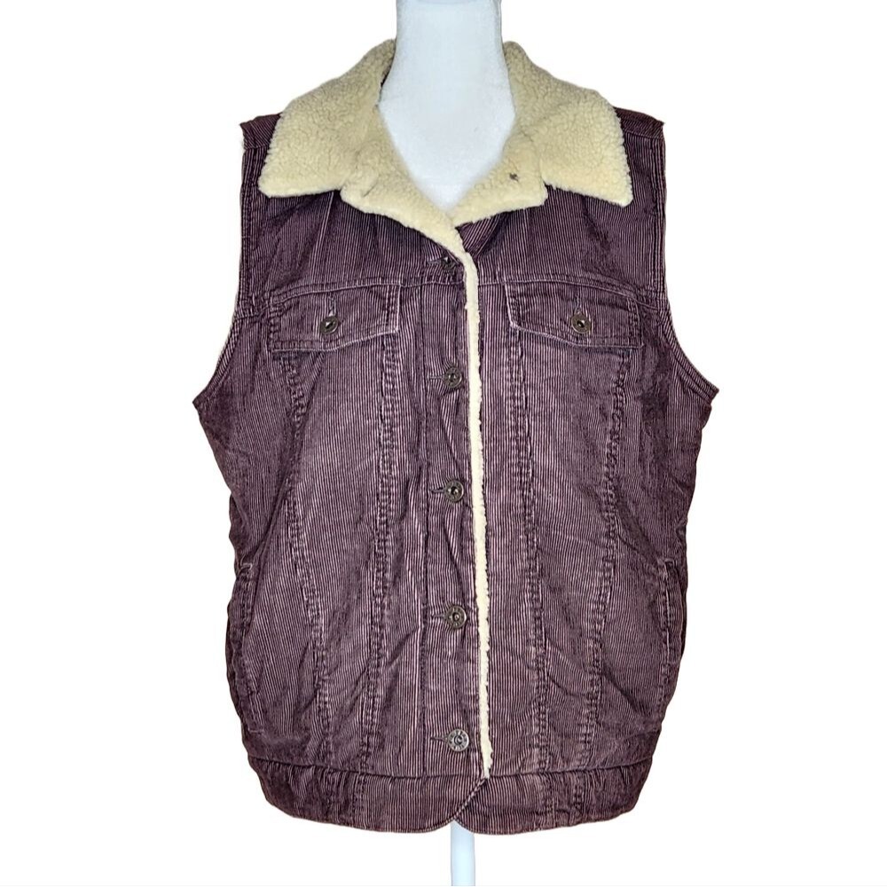 Vintage L.L. Bean Sherpa Lined Brown Corduroy Vest Women's Large Cabincore